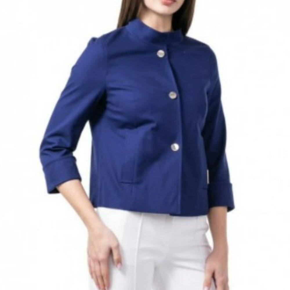 Escada Indigo Blue Coat Jacket with‎ Golden Buttons Front Pockets Size L
